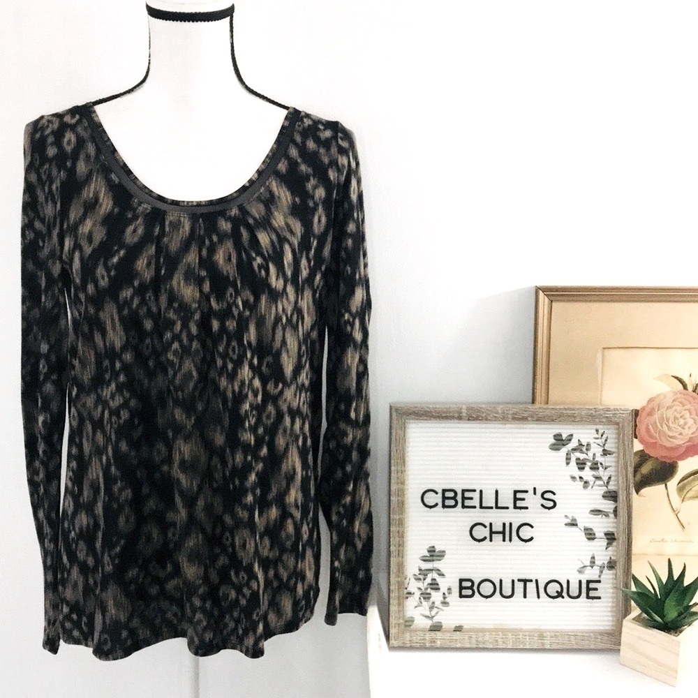 Elie Tahari Animal Print Long Sleeve Modal Top Sz M